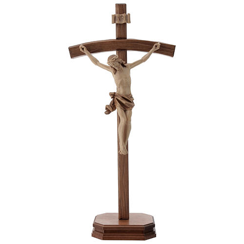 Sculpted crucifix with base in multi-patinated Valgardena wood 1