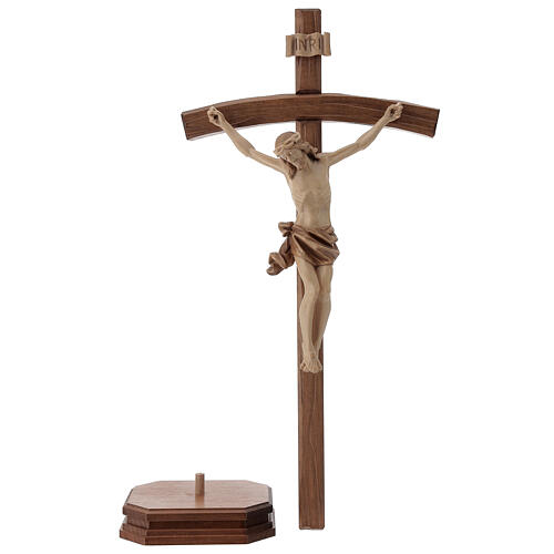 Sculpted crucifix with base in multi-patinated Valgardena wood 3