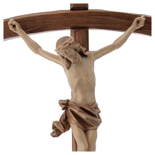 Sculpted crucifix with base in multi-patinated Valgardena wood 2