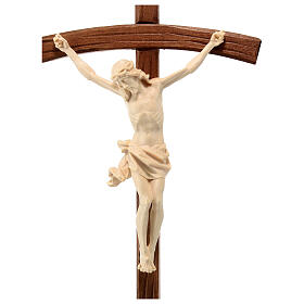 Sculpted crucifix with base in natural wax Valgardena wood
