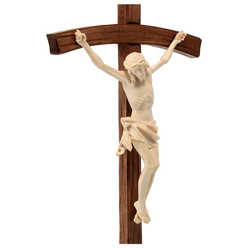 Sculpted crucifix with base in natural wax Valgardena wood 5
