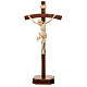 Sculpted crucifix with base in natural wax Valgardena wood s1
