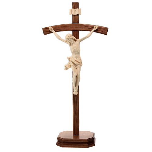 Sculpted crucifix with base in natural wax Valgardena wood 1