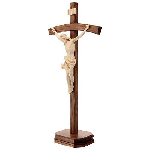 Sculpted crucifix with base in natural wax Valgardena wood 3