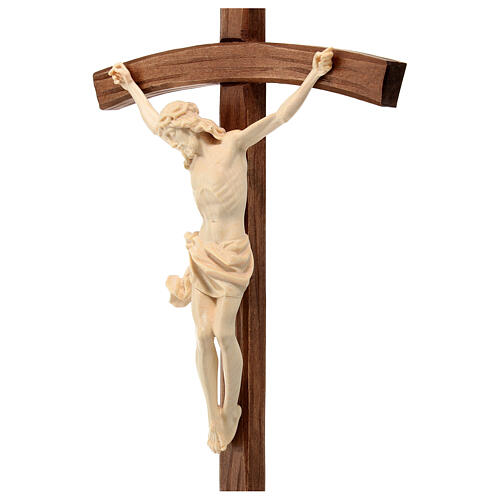 Sculpted crucifix with base in natural wax Valgardena wood 4