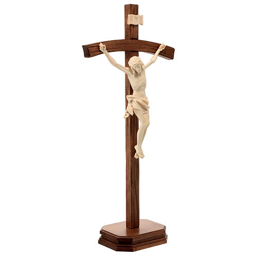 Sculpted crucifix with base in natural wax Valgardena wood 6