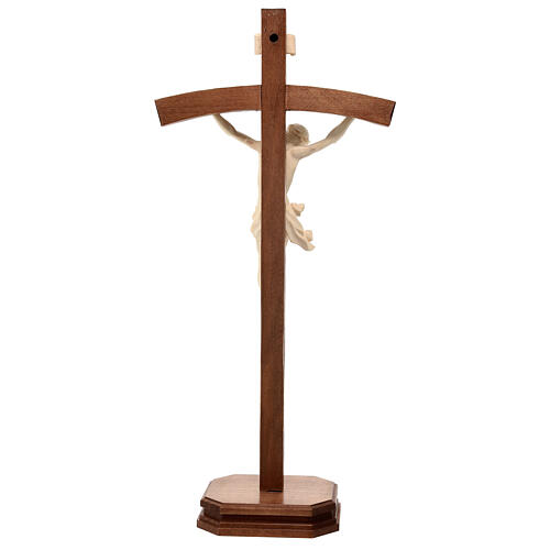 Sculpted crucifix with base in natural wax Valgardena wood 7