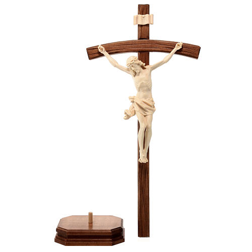 Sculpted crucifix with base in natural wax Valgardena wood 8