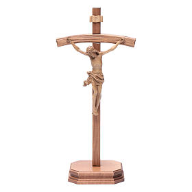 Sculpted crucifix with base in patinated Valgardena wood