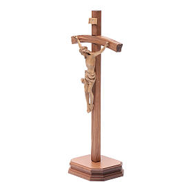 Sculpted crucifix with base in patinated Valgardena wood