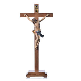 Crucifixo mesa cruz recta Corpus madeira Val Gardena Antigo Gold