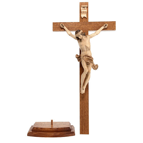 Crucifixo mesa cruz recta Corpus Val Gardena pátina múltipla 7