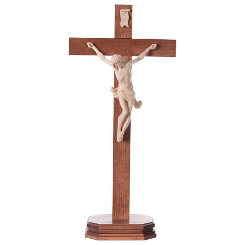 Crucifixo mesa cruz recta Corpus madeira natural encerada Val Gardena 1