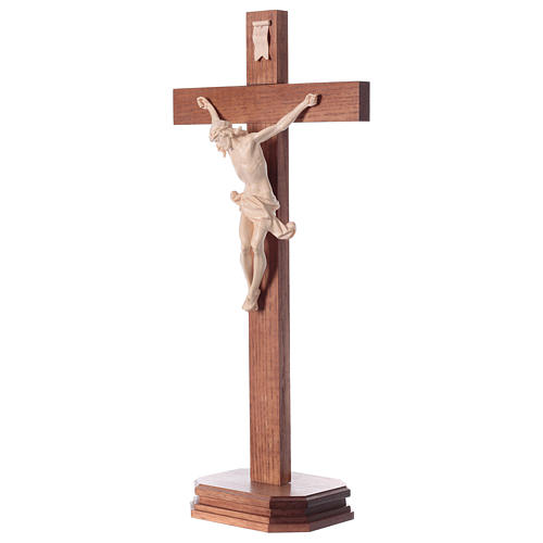 Crucifixo mesa cruz recta Corpus madeira natural encerada Val Gardena 3