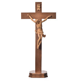 Krucyfiks na stół krzyż prosty Corpus Valgardena patynowany.