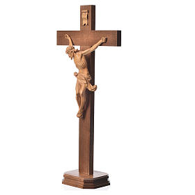 Krucyfiks na stół krzyż prosty Corpus Valgardena patynowany.