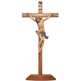 Table crucifix, straight cross 42cm, Valgardena wood antique gol