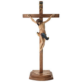 Table crucifix, straight cross 42cm, Valgardena wood antique gol