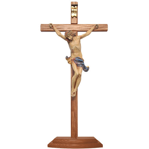 Crocifisso tavolo croce dritta scolpita 42 cm Valgardena Antico 1