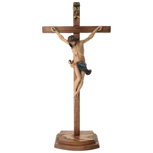 Crocifisso tavolo croce dritta scolpita 42 cm Valgardena Antico 1