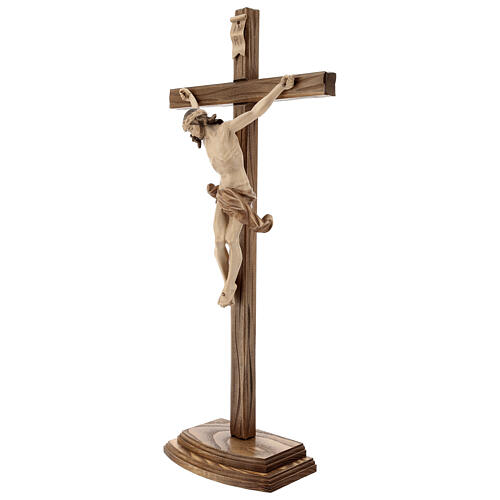 Crucifix à poser bois patiné multinuances croix sculptée 3