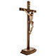 Crucifix à poser bois patiné multinuances croix sculptée s5