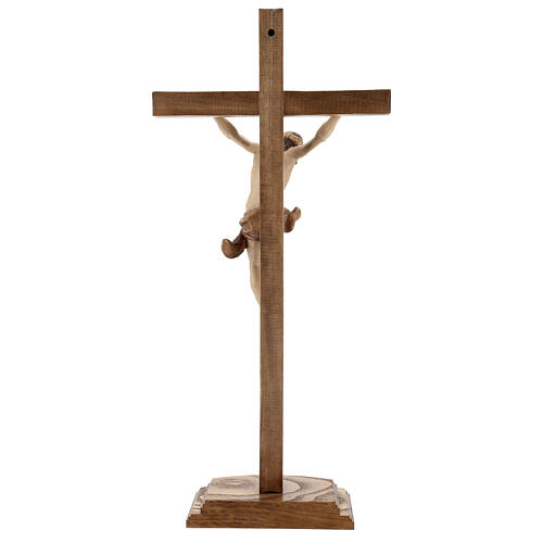 Crucifixo mesa cruz recta esculpida Val Gardena pátina múltipla 6