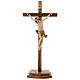 Crucifixo mesa cruz recta esculpida Val Gardena pátina múltipla s1