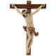 Crucifixo mesa cruz recta esculpida Val Gardena pátina múltipla s2