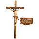 Crucifixo mesa cruz recta esculpida Val Gardena pátina múltipla s7