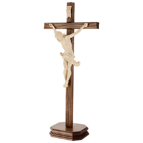 Crucifijo de mesa cruz recta tallada Valgardena nat. cerado 3