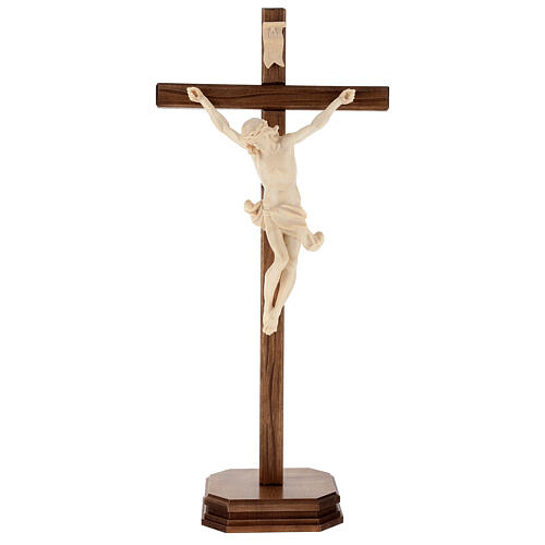 Crucifix à poser bois naturel ciré croix sculptée 1