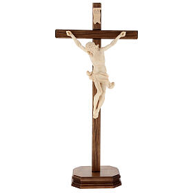 Crucifixo de mesa cruz recta esculpida natural encerada Val Gardena