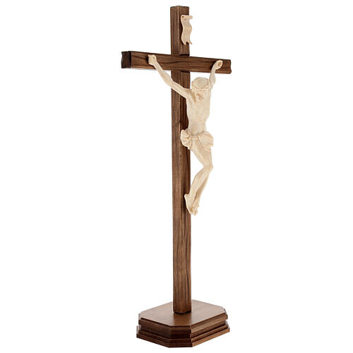 Crucifixo de mesa cruz recta esculpida natural encerada Val Gardena 4