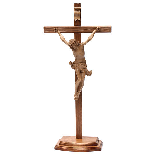 Crucifijo de mesa cruz recta tallada Valgardena patinado 2