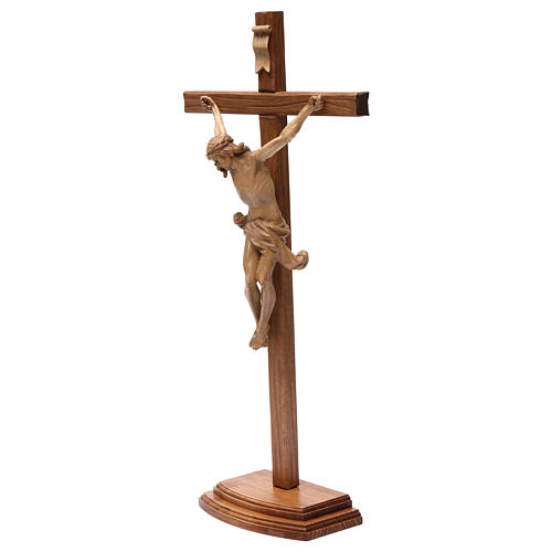 Crucifijo de mesa cruz recta tallada Valgardena patinado 4