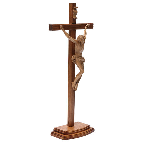Crucifijo de mesa cruz recta tallada Valgardena patinado 5