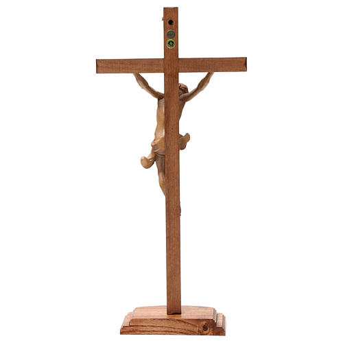 Crucifijo de mesa cruz recta tallada Valgardena patinado 6