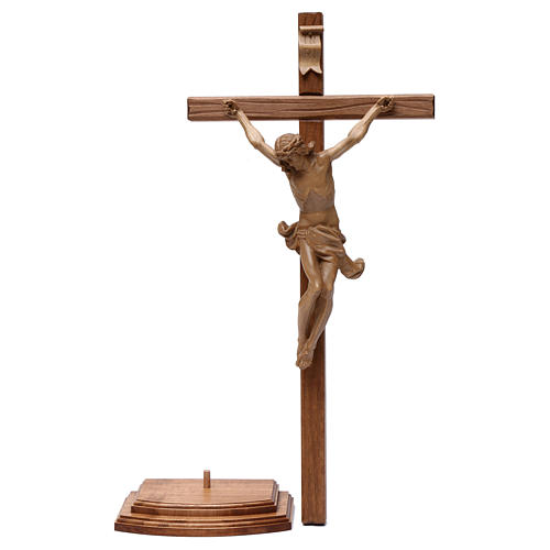 Crucifijo de mesa cruz recta tallada Valgardena patinado 7