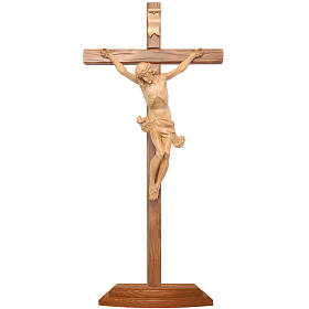 Crucifixo mesa cruz recta esculpida Val Gardena patinado