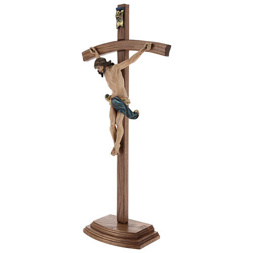 Curved crucifix with base, 42cm Valgardena wood antique gold 3
