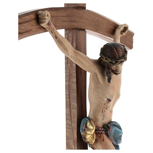 Curved crucifix with base, 42cm Valgardena wood antique gold 4