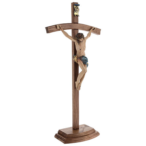 Curved crucifix with base, 42cm Valgardena wood antique gold 5