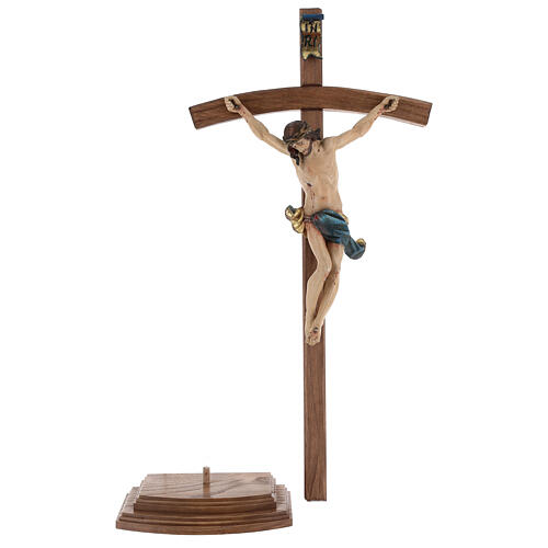 Curved crucifix with base, 42cm Valgardena wood antique gold 8