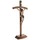 Curved crucifix with base, 42cm Valgardena wood antique gold s5