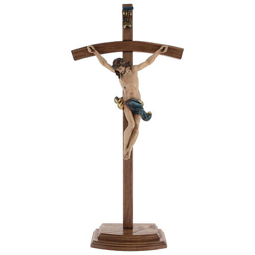 Curved crucifix with base, 42cm Valgardena wood antique gold 1