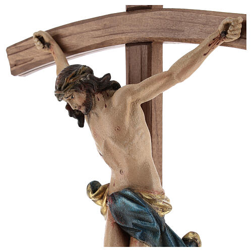 Curved crucifix with base, 42cm Valgardena wood antique gold 2