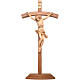 Crucifixo mesa cruz curva esculpida Val Gardena pátina múltipla s1