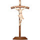 Krucyfiks na stół rzeźbiony z wygiętym krzyżem Valgardena naturalnie woskowany. s1