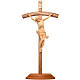 Curved crucifix with base, patinated Valgardena wood s1